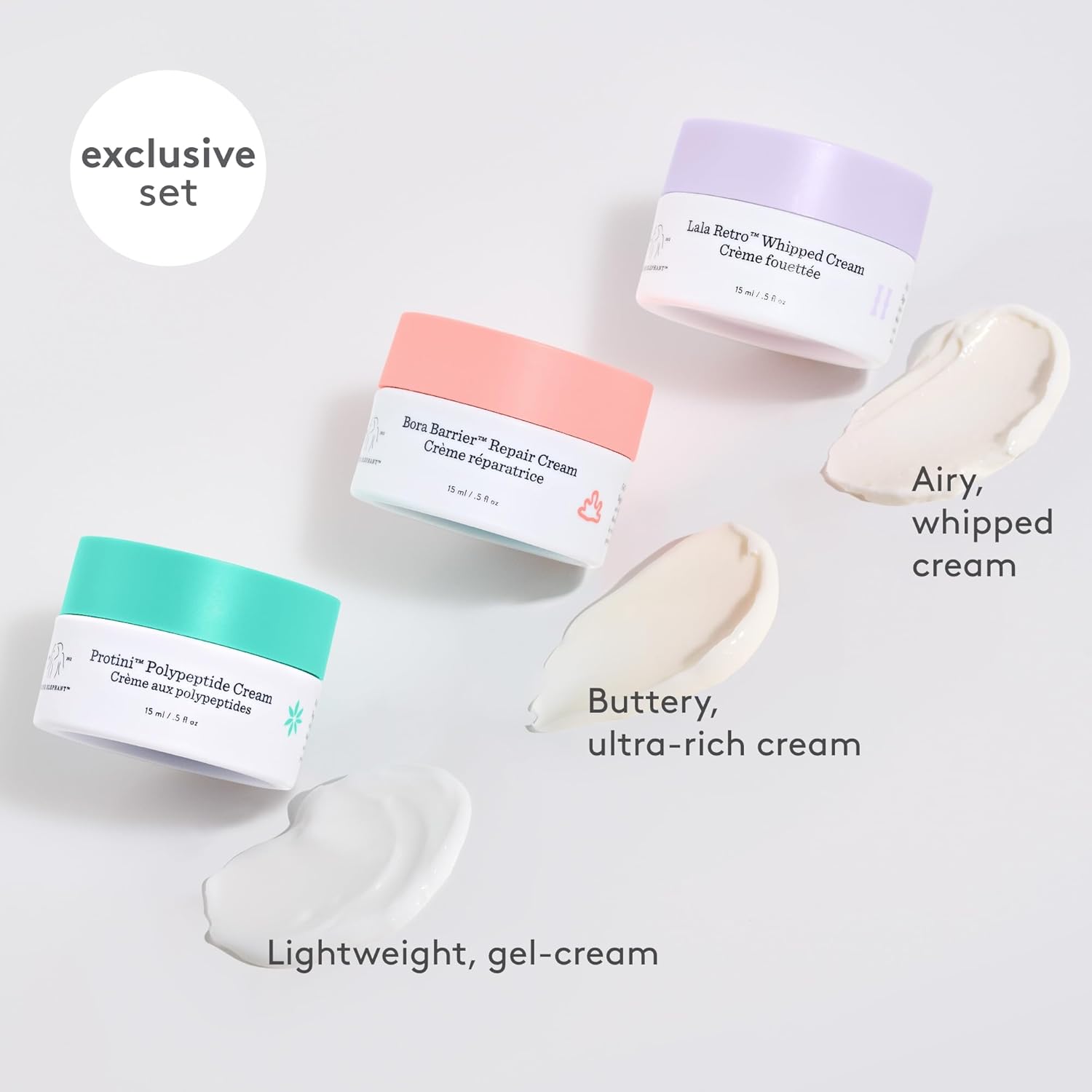 Drunk Elephant Skincare Chronicles - Travel Size Moisturizer Trio - Clean Clinical Skincare - Cruelty-Free - Dermatologist-Tested - Free of Essential Oils, Silicones, and Fragrance